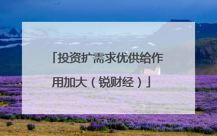 投资扩需求优供给作用加大（锐财经）